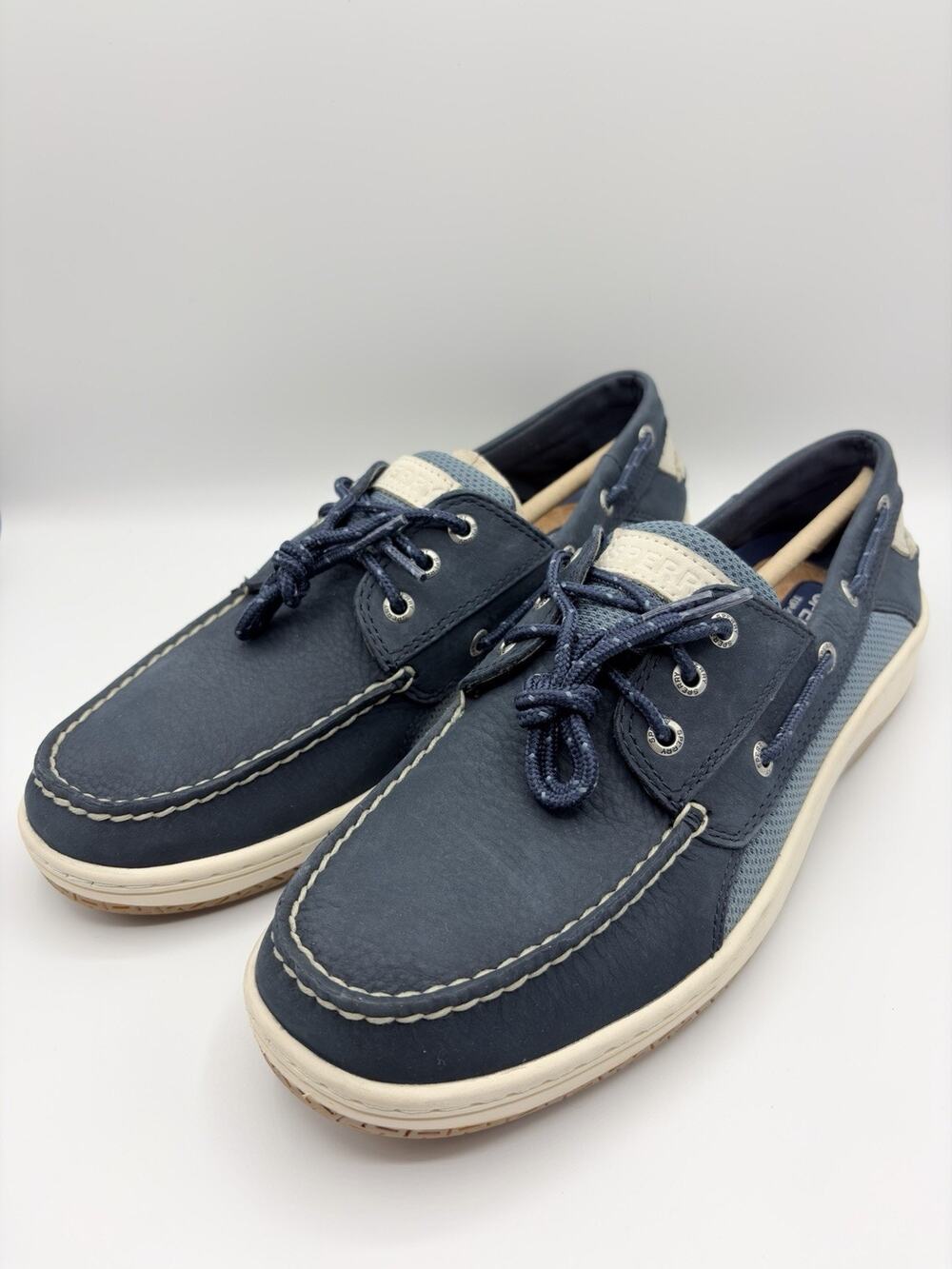 Sperry Men 11 Billfish 3-Eye Boat Shoes Navy Blue Leather Mesh 109143 NWOB New